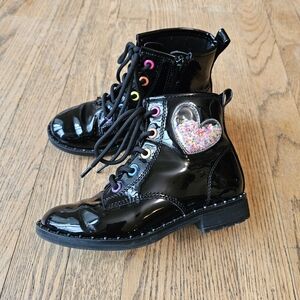 Jellypop Black Patent Girls Boots with Colorful Sprinkles Heart Size 12